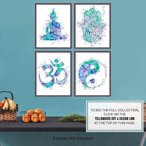 Miniatura 7 de Arte de Buda – Zen, meditación, Yin Yang, Om, Hamsa mano de Fátima – Decoración inspiradora de la nueva era para pared, hogar, oficina, estudio,