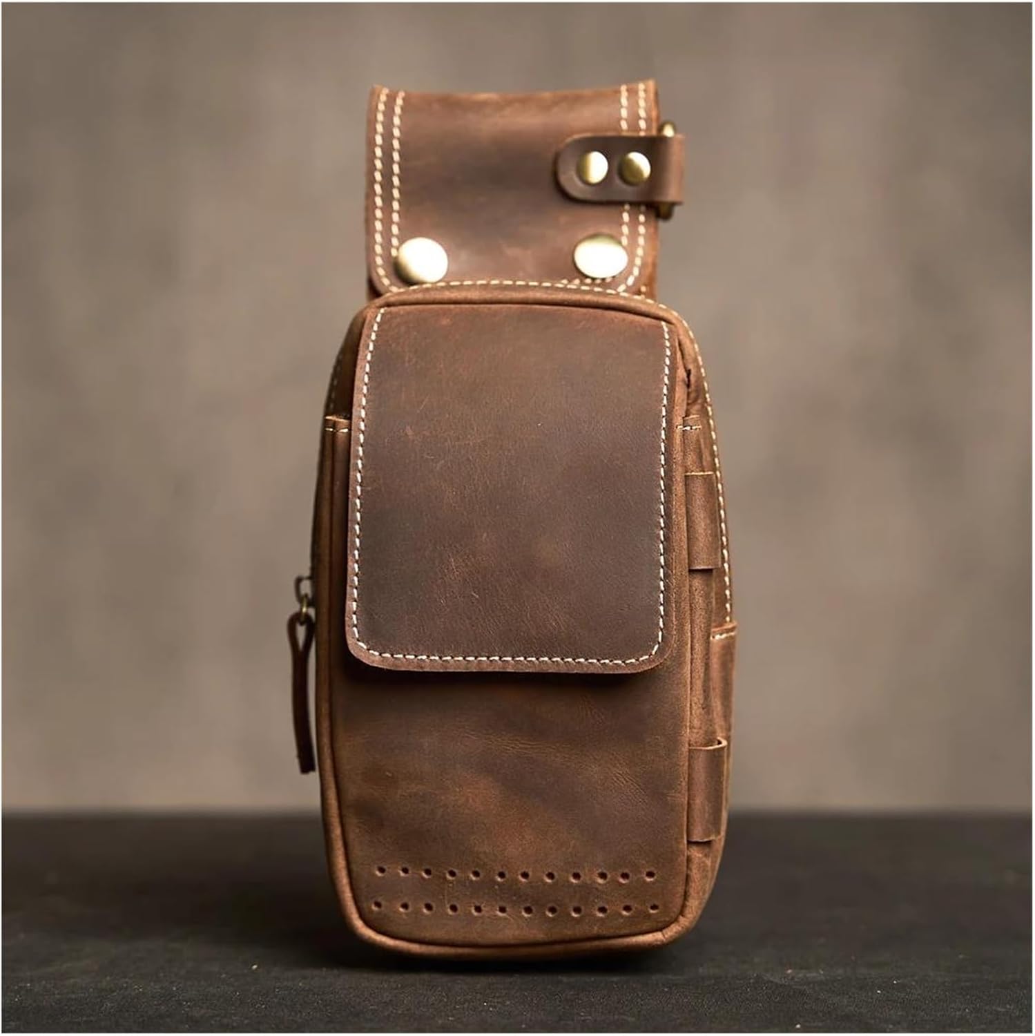 バイクサドルバッグ メッセンジャーバッグ クレイジーホースレザー メンズ バイクバッグ レトロテクスチャ レザーレッグバッグ レザー