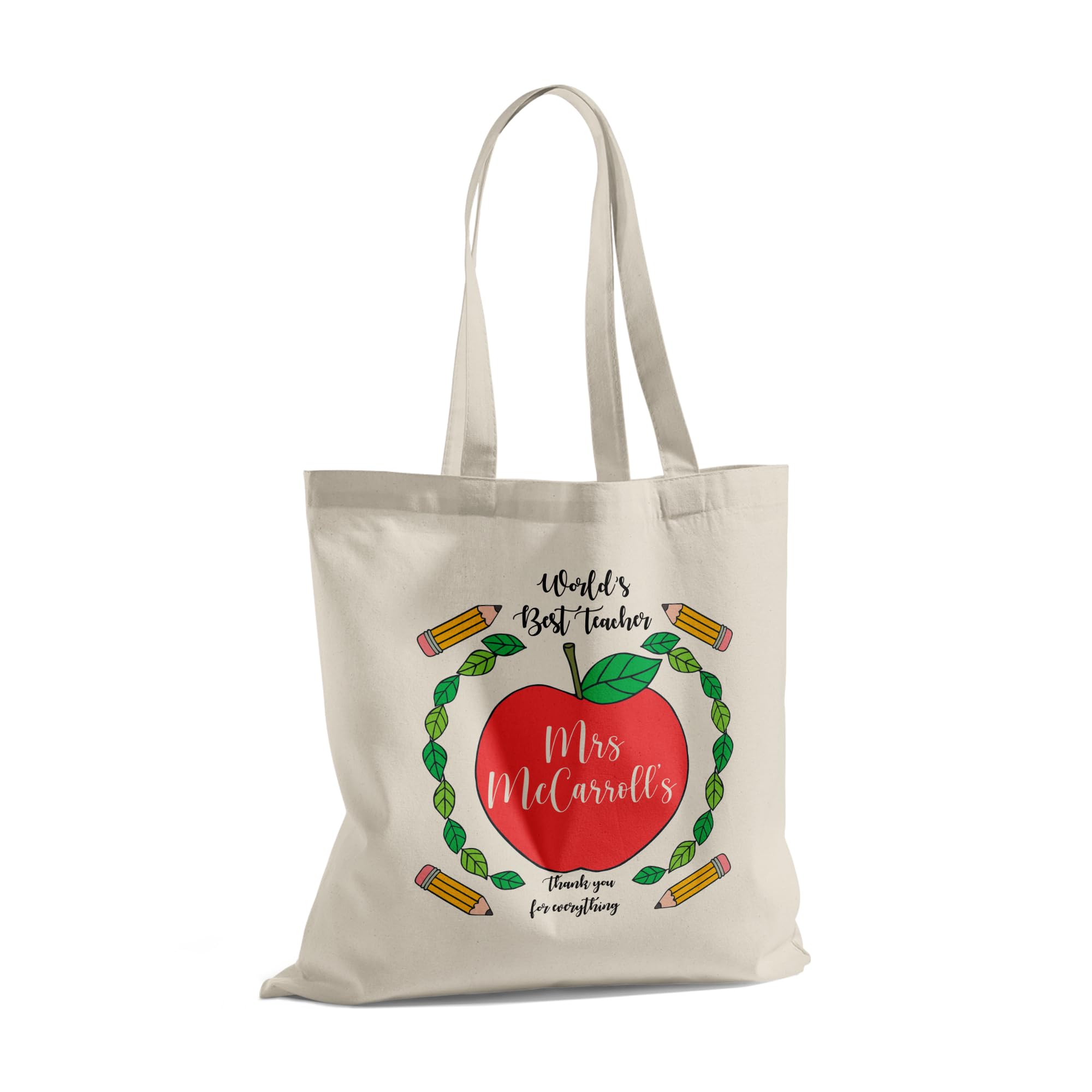 Print Maniacs Personalised Teacher Tote Shopping Book Bag Assistant Carrier Reuse School Pupil Student Thank you Gift Present (World Best Apple) — image 1