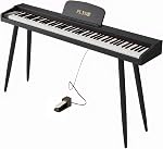 88 Clés Piano numérique avec support, Clavier semi-pondéré avec MIDI/USB, Panneau de commande, clavier électrique pour piano pour débutants avec maintien de pédale, 3.5mm Casque Jack, Brown