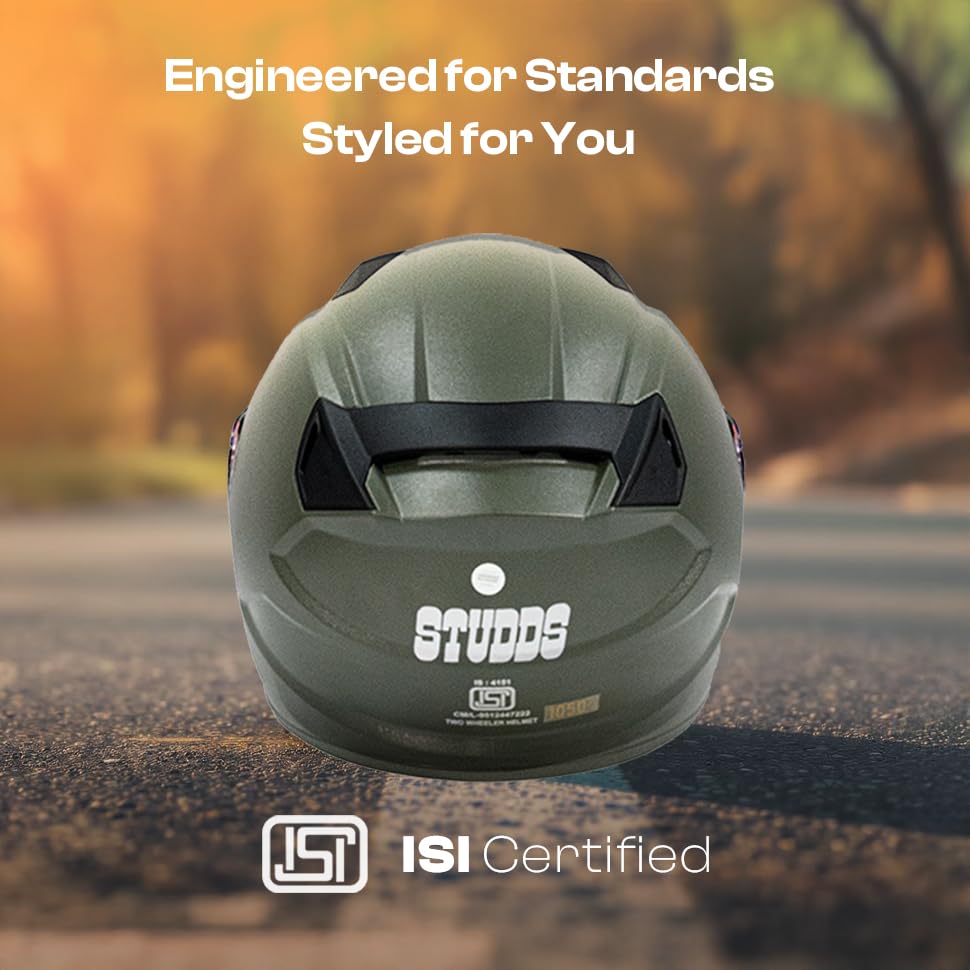 Image of STUDDS Raider Street ISI Certified Full Face Helmet for Men and Women with Clear Visor (Green - L)