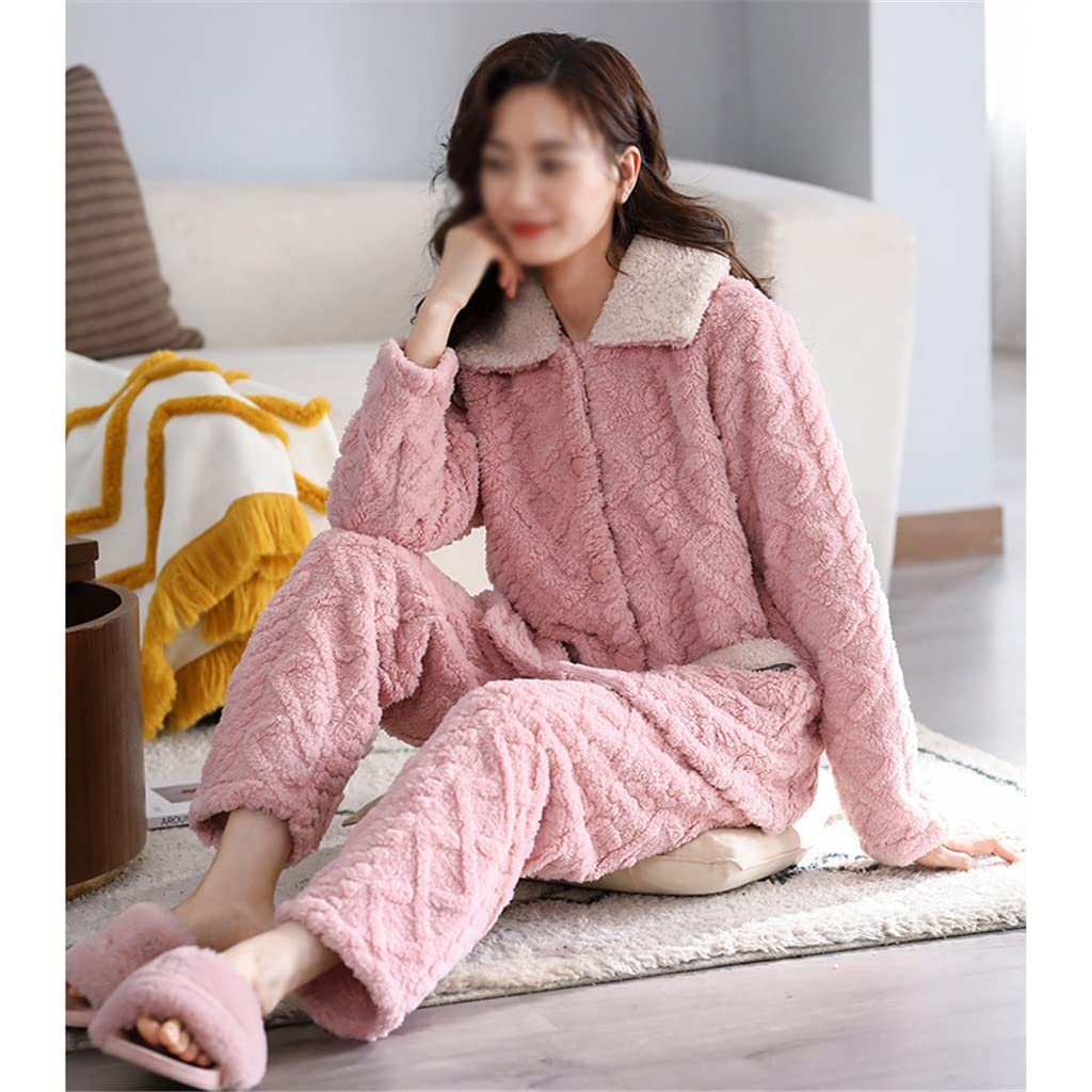 Flanell-Pyjama-Set für Damen, dick, warm, süß, süß, Herbst, Winter, langärmelig, Nachtwäsche, Anzug, Homewear (Color : Pink, Size : XL Code)
