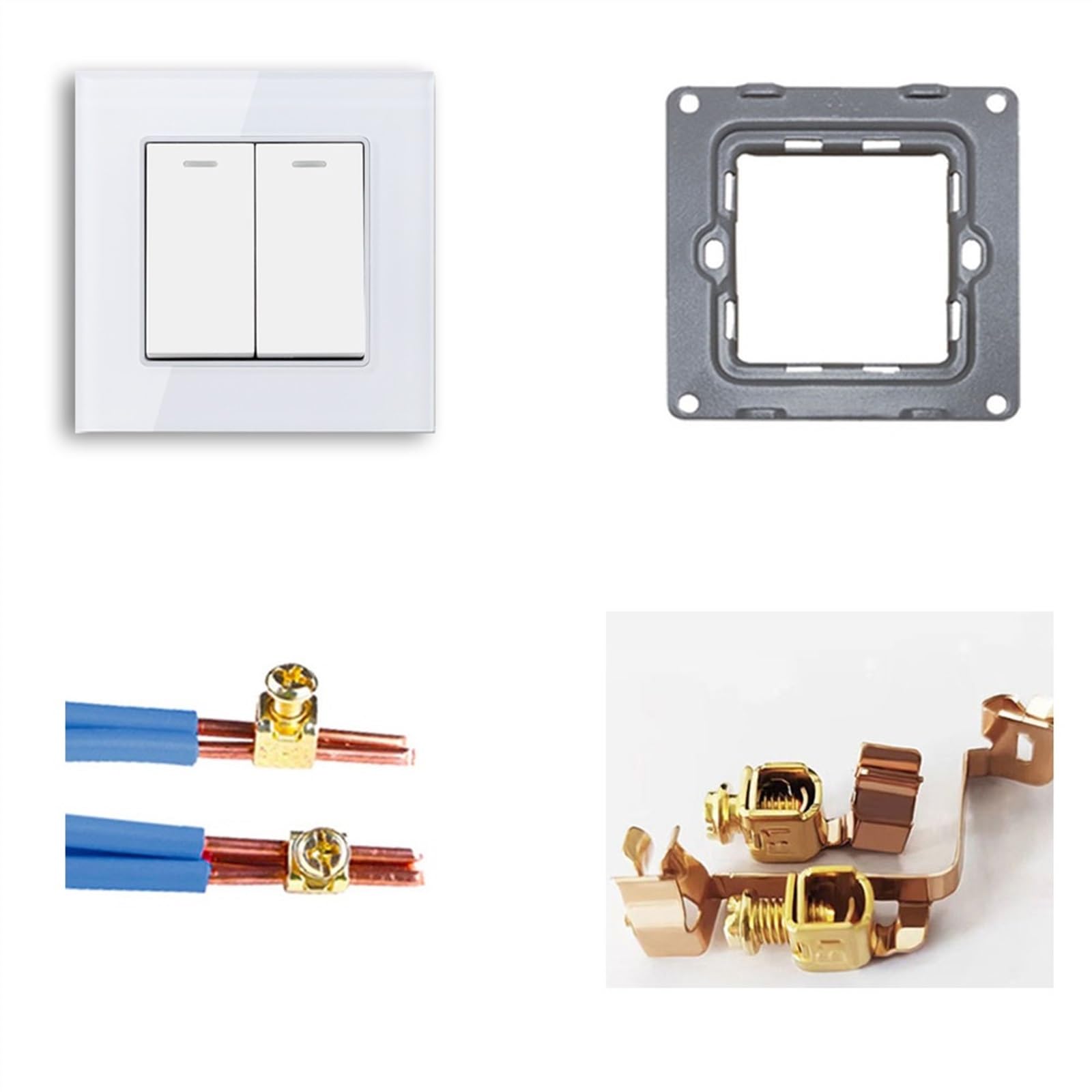 interruptor de luz inteligente, Mesilla de noche panel grande estilo simple estándar, 2 módulos, 1/2 vías, 16 A, 250 V, 86 mm x(Gold (Grass),2Gang 2Way)