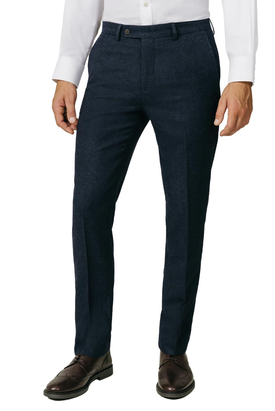 Dobell Mens Navy Donegal Tweed Trousers Regular Fit Wool Blend-54R