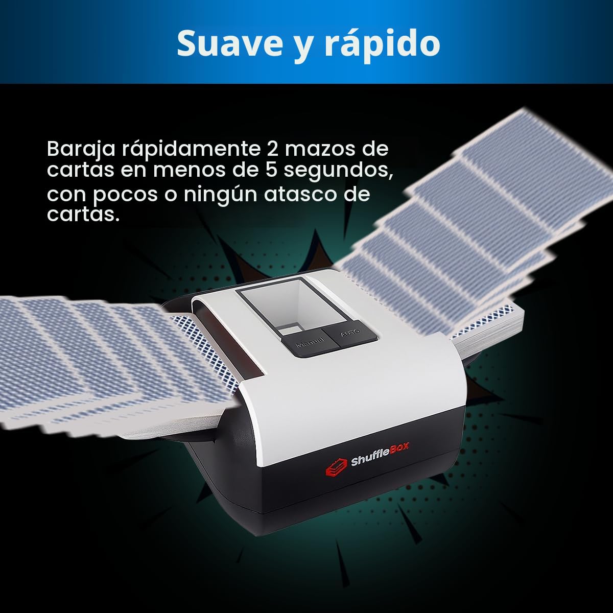 ShuffleBox S1 Barajador Automático de Tarjetas con Batería Integrada Recargable de 2000mAh, Máquina de Mezclado Ultra Silencioso para 2 Barajas