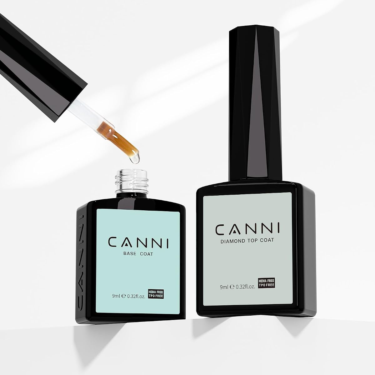 CANNI 2Pcs 9ML Base Coat Top Coat Gel Polish Set, UV LED Soak Off | Smooth Application • High Gloss Finish • Long-Lasting • Chip Resistant • Scratch Resistant • Easy Removal • Salon Quality