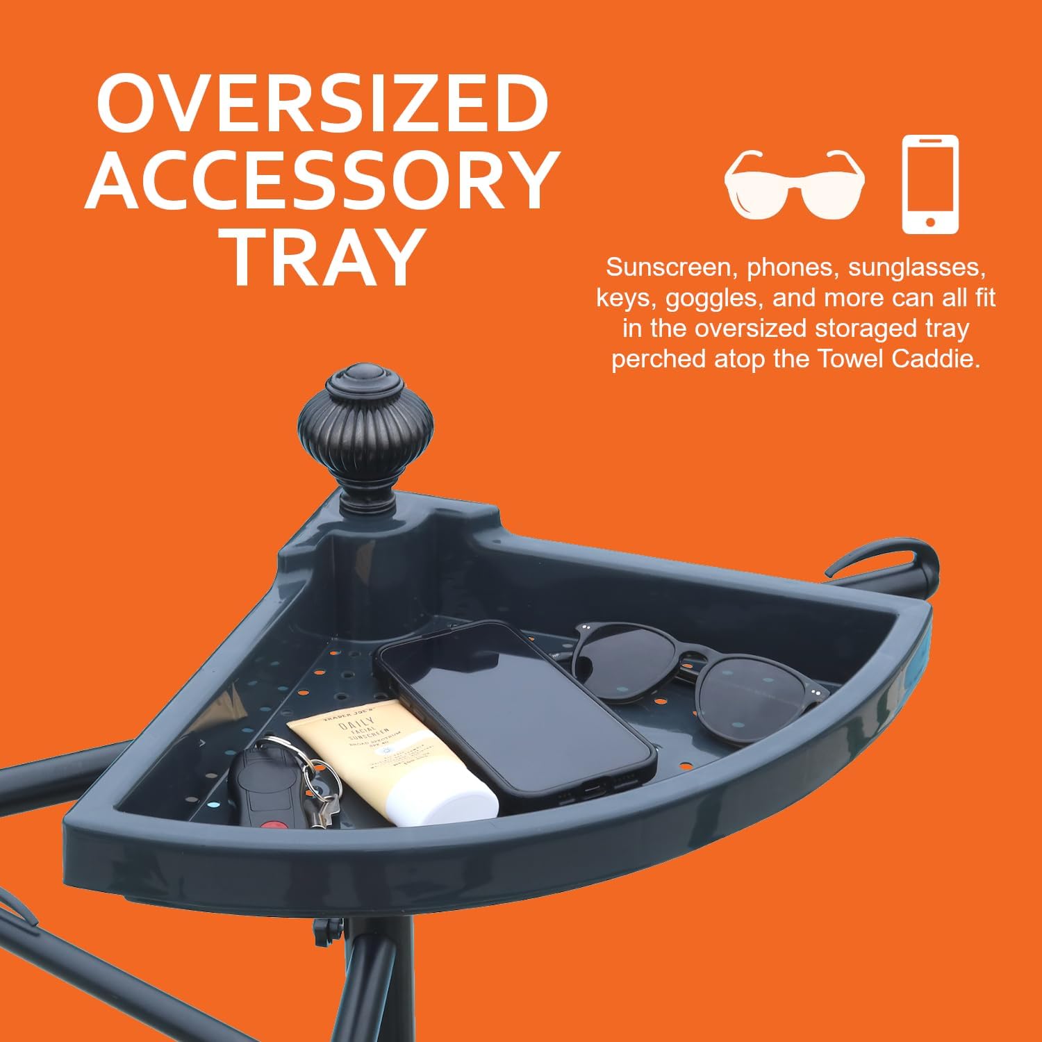 Outdoor Towel Rack with Storage Tray and Bar Clips - 6 Arm Towel Rack for Pool, Hot Tub, or Outdoors