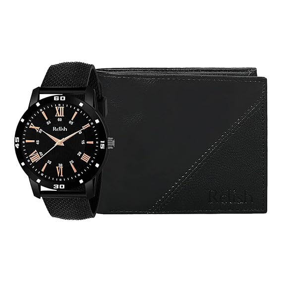 Relish Analog Watch and Black Wallet Combo Pack for Men and Boys | RE-WW263C