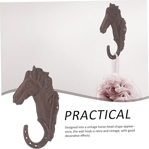 Miniatura 6 de Zerodeko 2 ganchos de almacenamiento resistentes ganchos resistentes ganchos de pared de hierro fundido de caballo, ganchos de pared de cabeza de