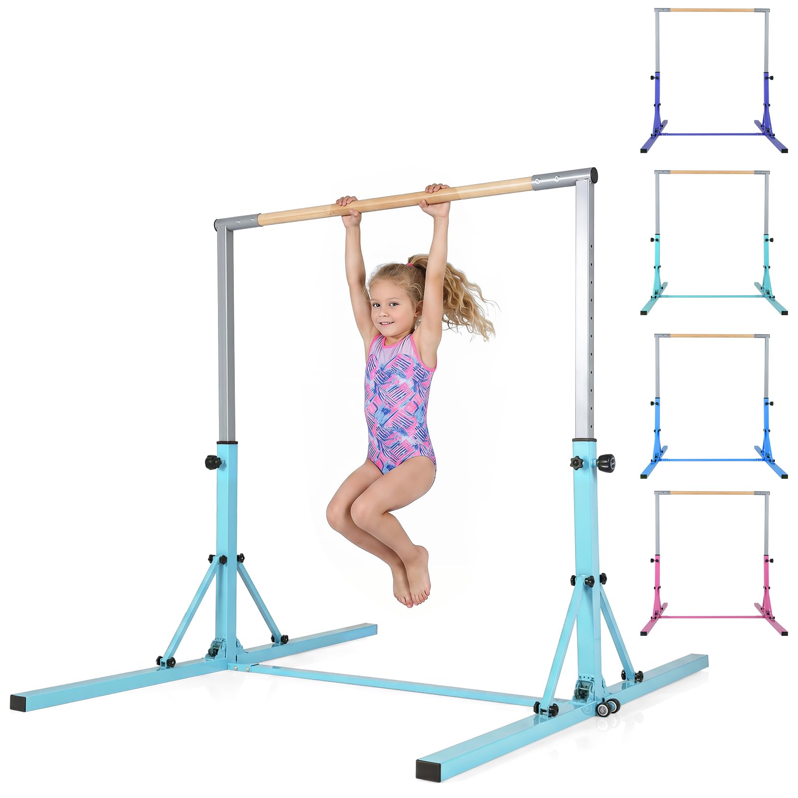 COSTWAY Foldable Gymnastics Bar, 90-150cm Training Bar (Green, 120kg)