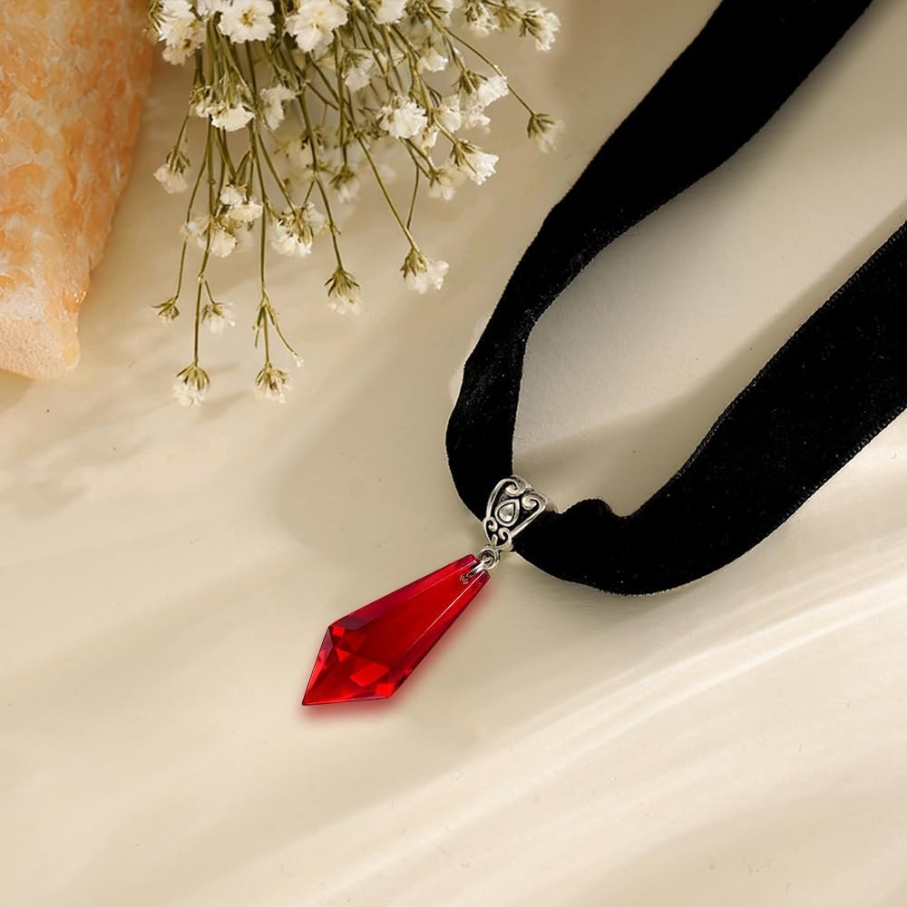 Dropping Blood Necklace Red Crystal Gems Pendent Choker Gothic Black Velvet Collar Vampire Halloween Jewelry Gift for Women - Image 4