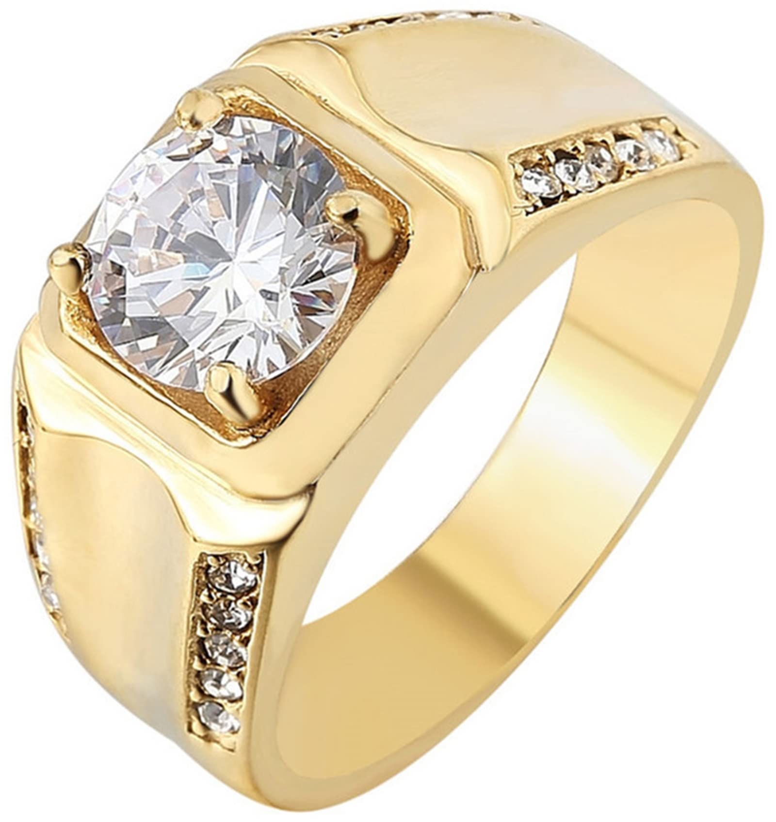 Dsnyu Anillos Pareja, Plaza La Irregularidad Anillos Góticos Hombre, Oro/Plata Anillos en Pareja Acero Inoxidable con Circonita Talla 15-27