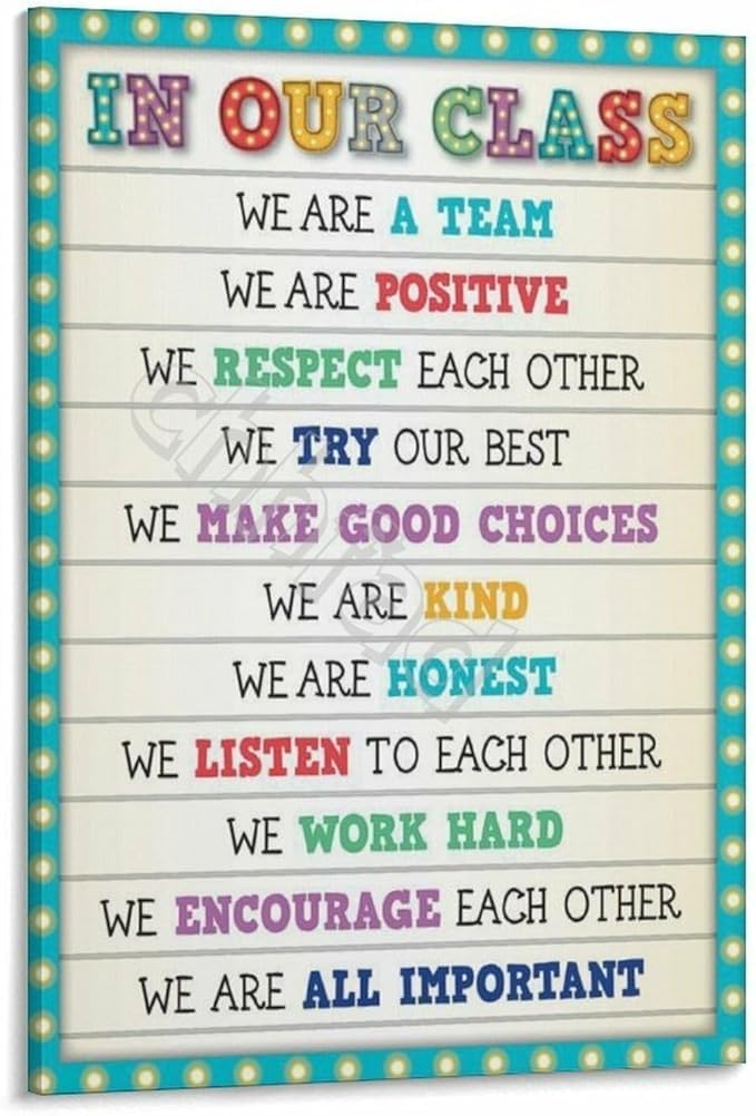 EKFBQBGW Motivational Classroom Rules Educational Poster Quotes Canvas Wall-Art for Elementary School Framed,12x18inch(30x45cm)