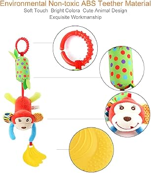 LICHENGTAI Bébé Jouet De Poussette Peluche, Cloches Jouets En Bois Apaisants Pour Bébé Berceau Hochet Jouets Animales, Jouets Doux De Bébé De Hochets Dentition Jouet Pour 3 6 9 12 Garçons Et