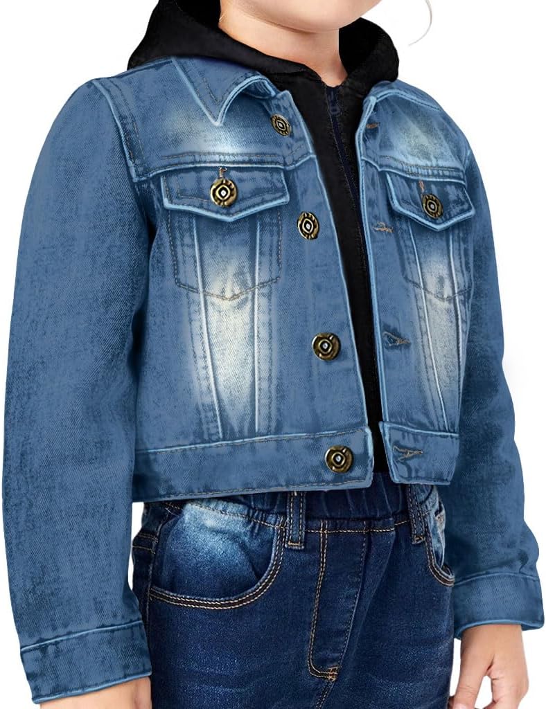 A Little Dramatic Toddler Hooded Denim Jacket - Gift for Daughter - Kids Clothing - Denim with Gray, 12-18 Months