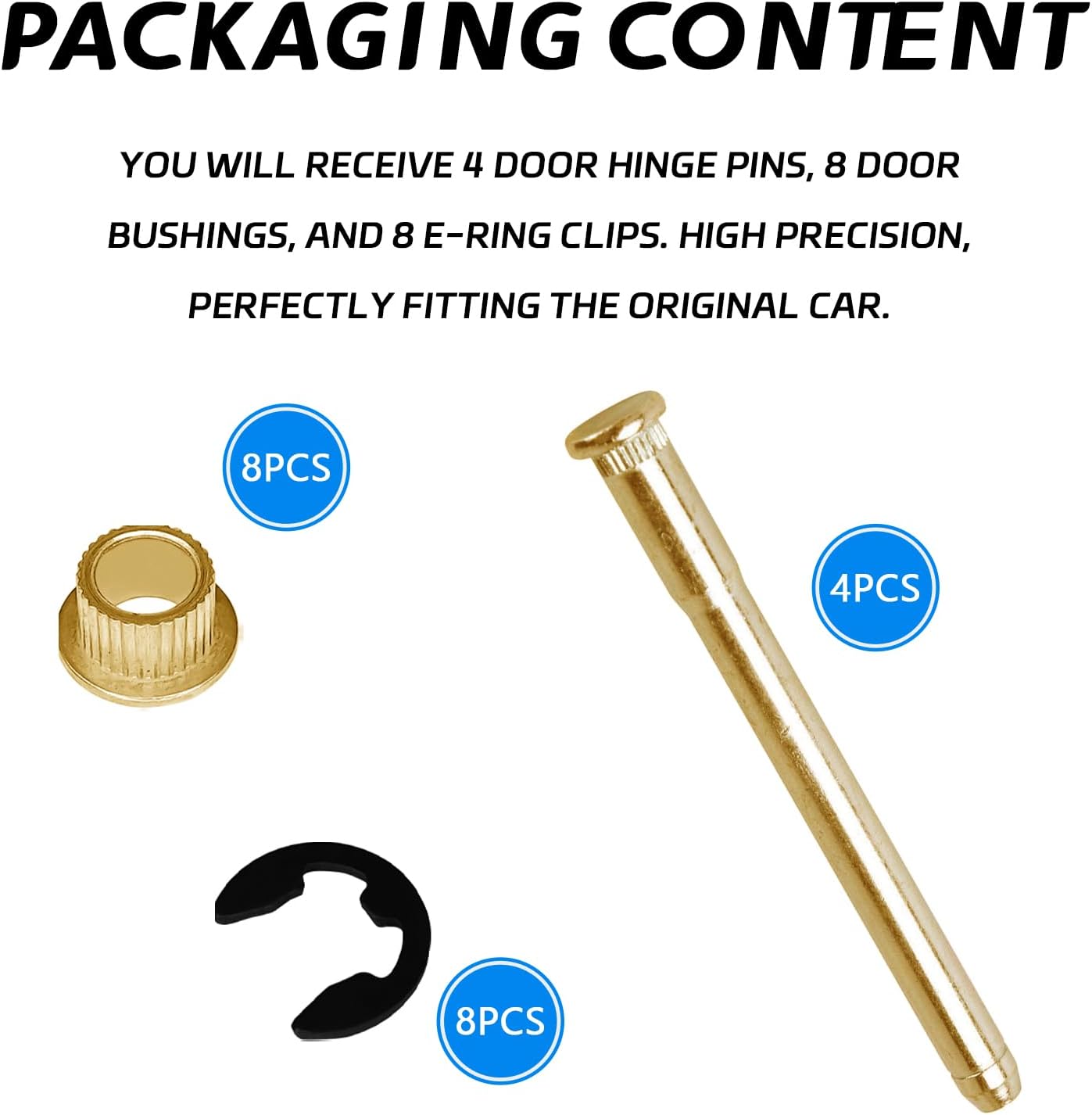 4PCS Door Hinge Pins and Bushings Kit for Ford F150 F250 F350, Galvanized Steel, Gold, Surface Mount, 4 Count