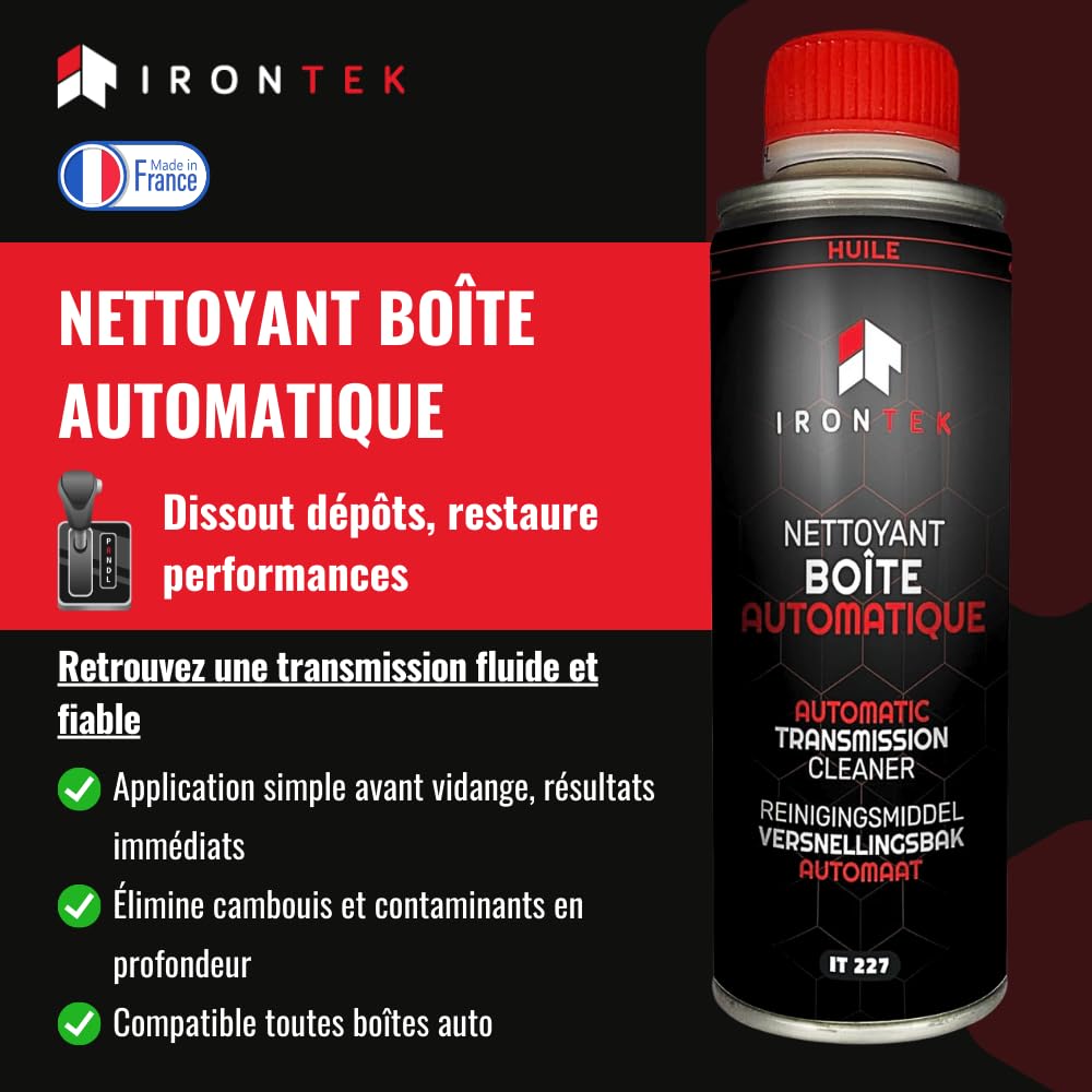 Nettoyant Avant Vidange Boîte Automatique 375ml - IRONTEK | IT227 | Additif ATF | Dissout Dépôts | Prolonge Durée Vie de la boîte