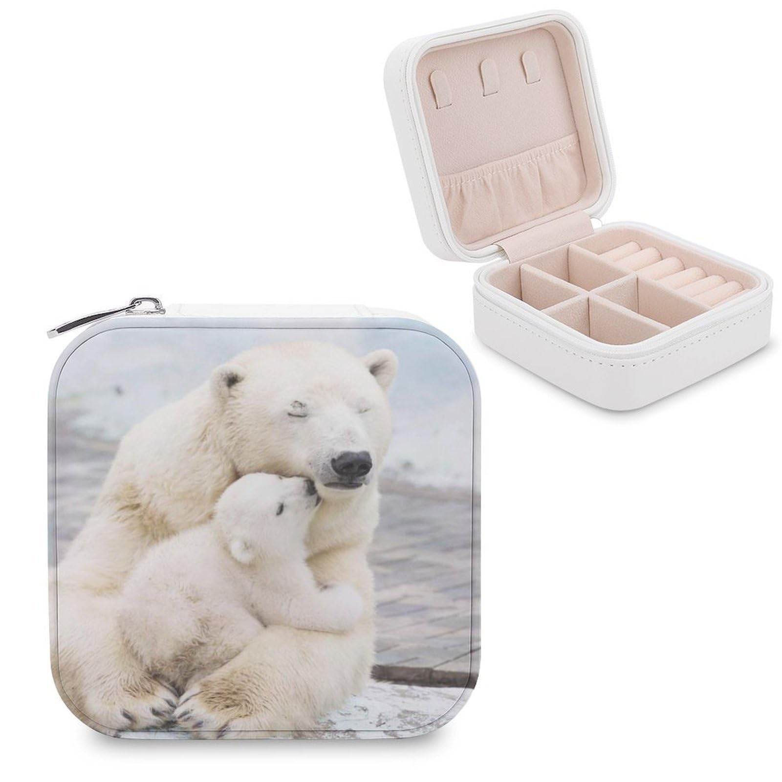 Boîte à bijoux en cuir synthétique Polar Bear Love, le cadeau parfait pour elle