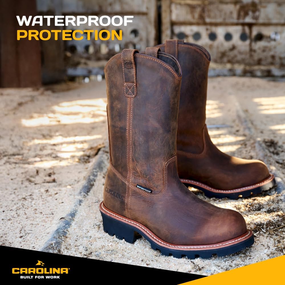Carolina Boots Well X 12” Waterproof Comp Toe Ranch Wellington Logger - Men's Durable Tan Leather Work Boot for Tough Jobs