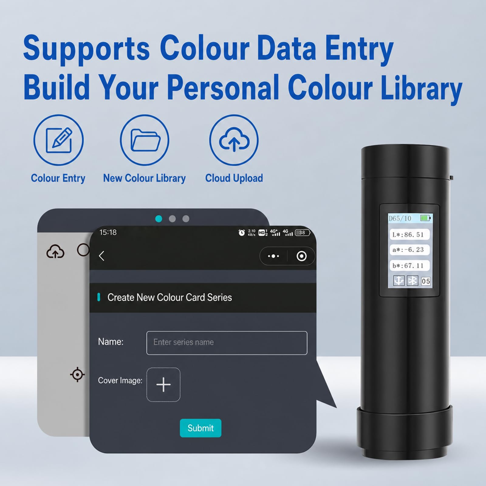 Colorímetro Portátil, Espectrómetro Digital con Apertura de 8mm | Diferencia de Color Eab, LED de Espectro Completo, Rango 400–700nm, Análisis CIE LAB y AE para Control del Color