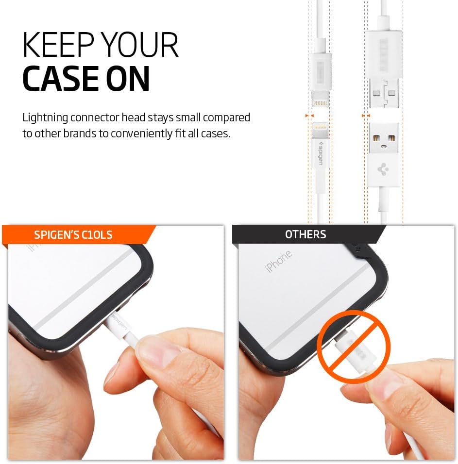Spigen C10LS Apple Certified Lightning to USB Cable One Pack 3.3 Feet (1 Meter) for iPhone 7/7 Plus / 6S / 6S Plus / 6/6 Plus/SE / 5S / 5 – White