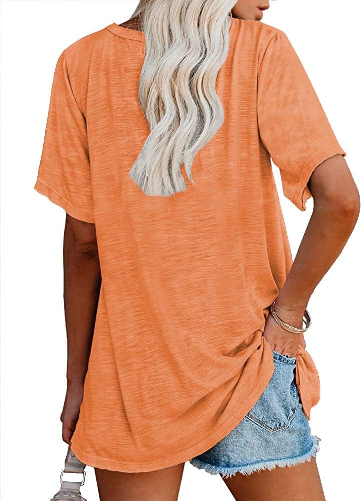 Womens Tunic T Shirts Short Sleeve Round Neck Soft Loose Shirts Summer Casual Tops with Pocket - Image 2