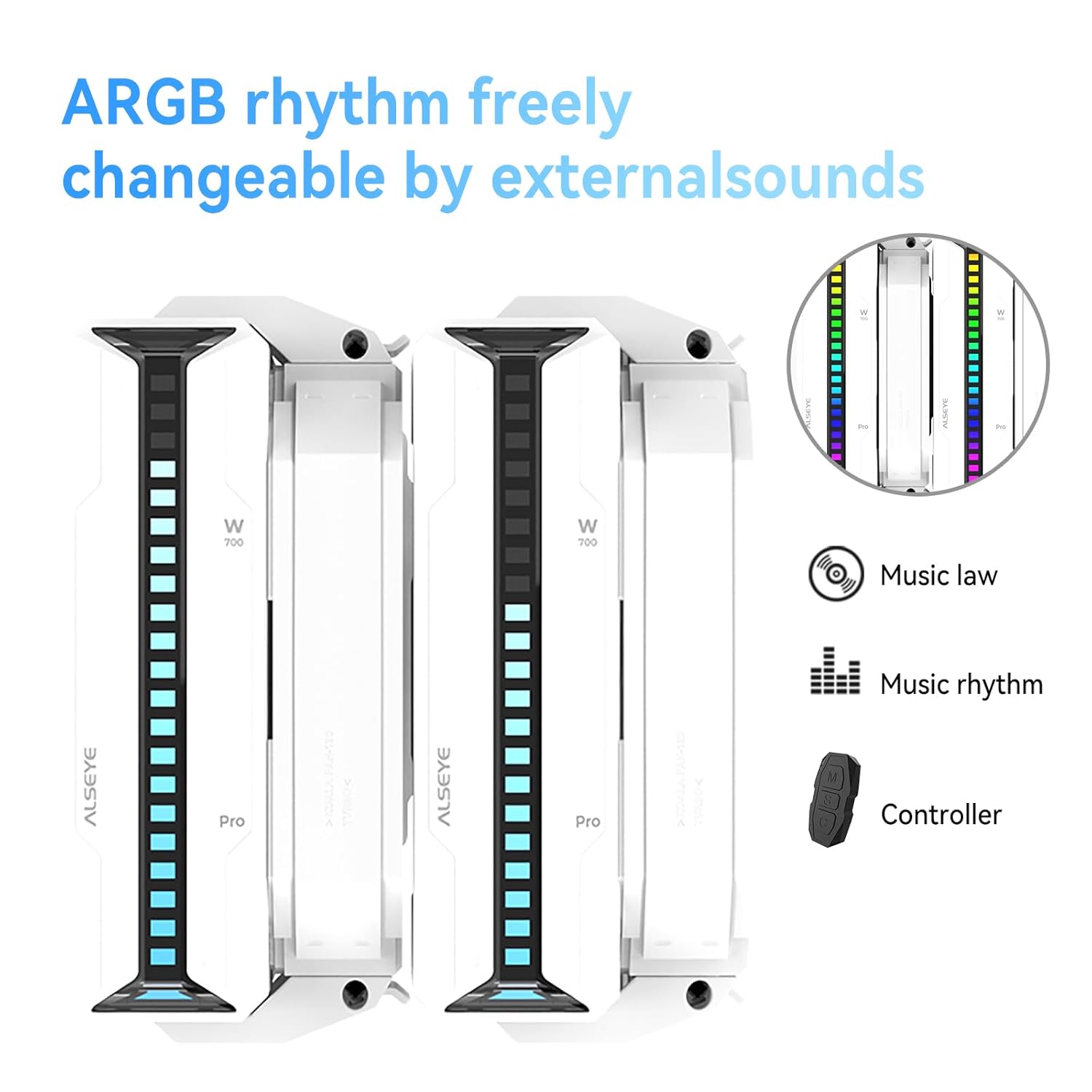 ALSEYE W700 Pro CPU Cooler Dual-Tower 290W TDP PWM 7 Heat Pipes Copper Bottom Air Cooler ARGB Voice-Activated Synchronized Rhythm Light Cover Koala Fans LGA1700/1200/2011/2066 AM5/AM4 (White)