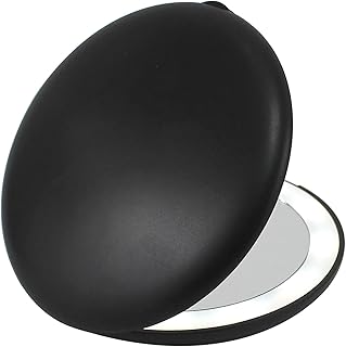 LED ライトミラー ブラック コンパクトミラー 鏡 折り畳み おしゃれ 可愛い 丸形 手鏡 ライト付き