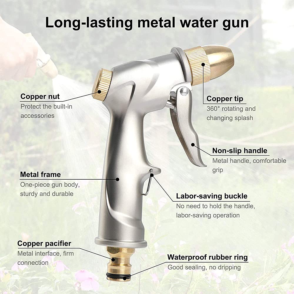 Douchette De Jardin Haute Pression En Laiton - Pistolet Pulvérisateur Multifonction Métal Robuste Pour Tuyau D'Arrosage