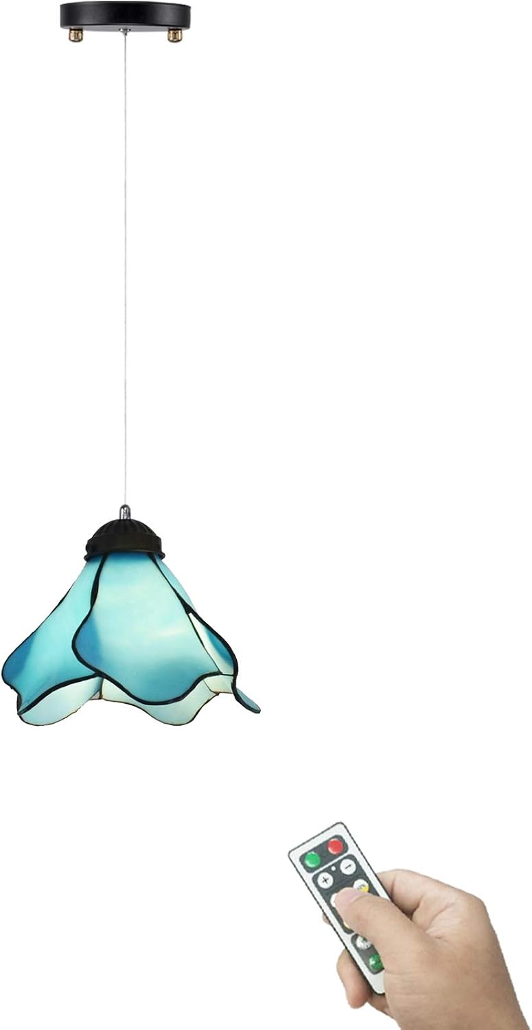 100 Lumens Multi-Function Led No Cord Remote Control Battery Run Indoor Outdoor Iron Wire Blue Pendant Light for Aisle Bedroom-Easy Installation, Dimmable,Battery Not Included