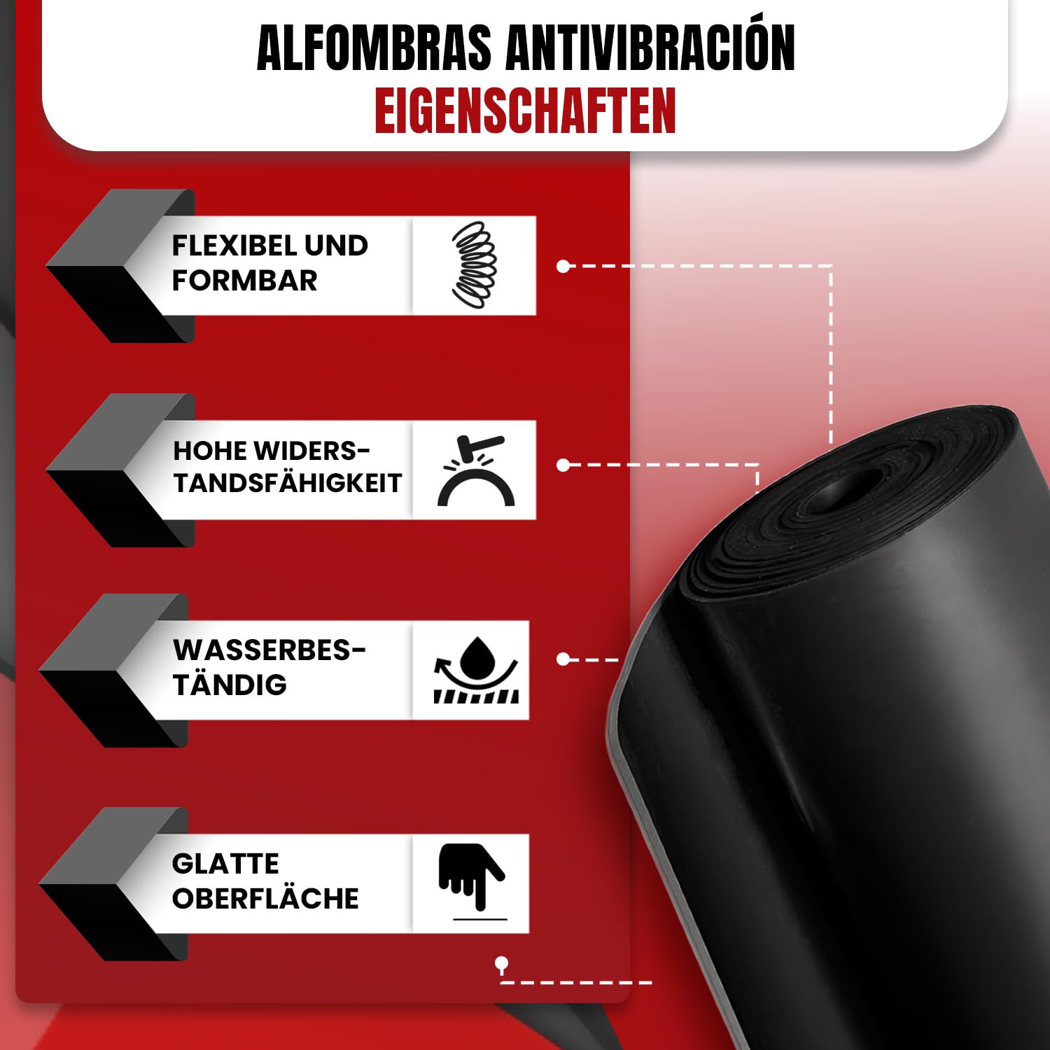 Gummimatten Antirutschmatte Meterware, rutschfeste Bautenschutzmatte 140 cm Breite, 1–10 m Länge, 1–10 mm Stärke, stoßdämpfend, feuchtigkeitsbeständig für Industrie, KFZ, Garagenboden, Werkbank, Lager