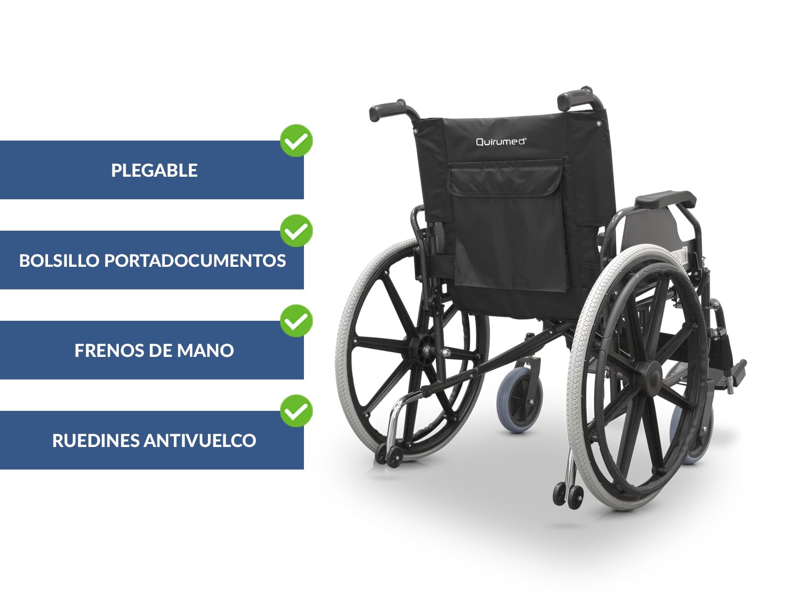 QUIRUMED Silla de ruedas, ANCHO ESPECIAL 56 CM UTILES, plegable, Acero, Acolchado extraíble, asiento amplio, Fácil plegado, Reposabrazos extraíbles, Para mayores, Para minusválidos