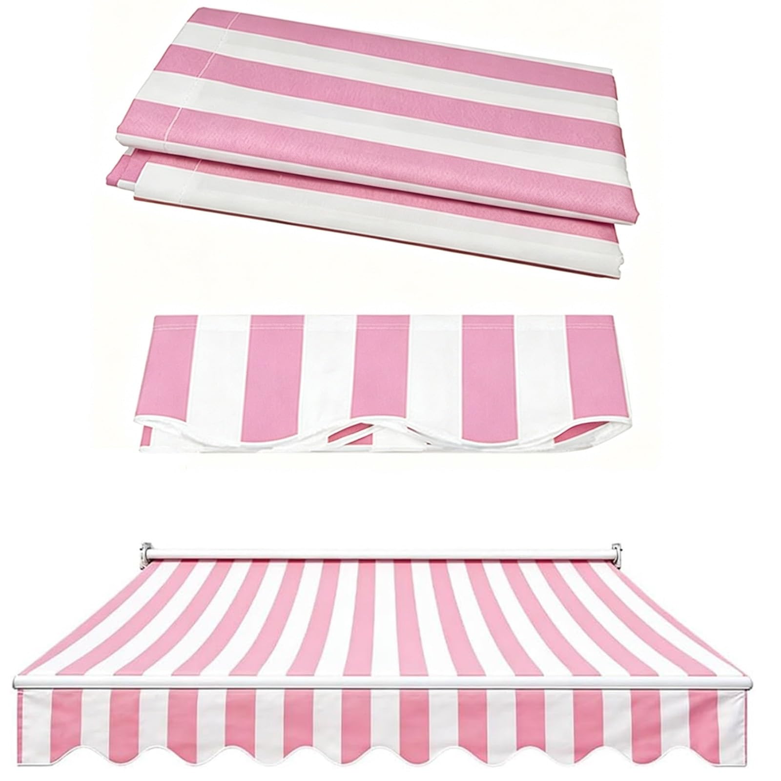 ROFBIHG Manual Awnings Replacement Fabric Cloth for Patio, Stripe Sun Shade Awning Cover, Outdoor Retractable Sunshade Cover Replacement Canvas for Patio Awning(Pink,4.5x3.5m(14.7x11.5ft))