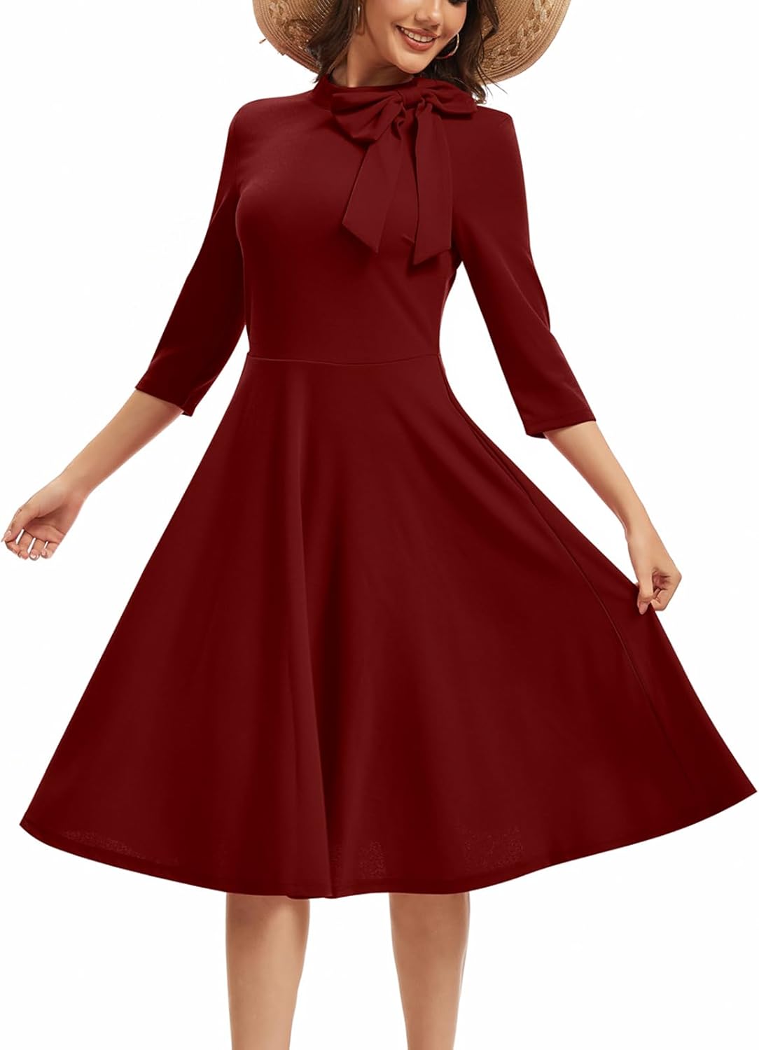 ZonJie Womens Elegant Cocktail Party A-line Flare Hem Dress with Pocket - Image 4