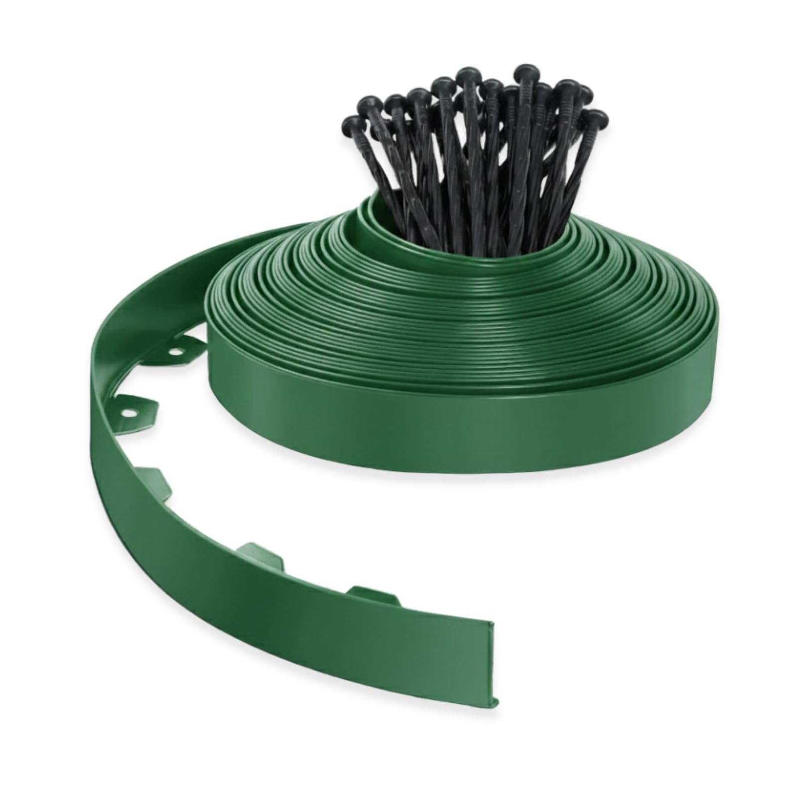 PLANTAWA Borde para Césped Artificial Verde 10m, 30 piquetas | Delimitación y Fijación del Perímetro, Contención de Materiales y Acabado Profesional | Flexible, Discreto y Resistente para Jardín