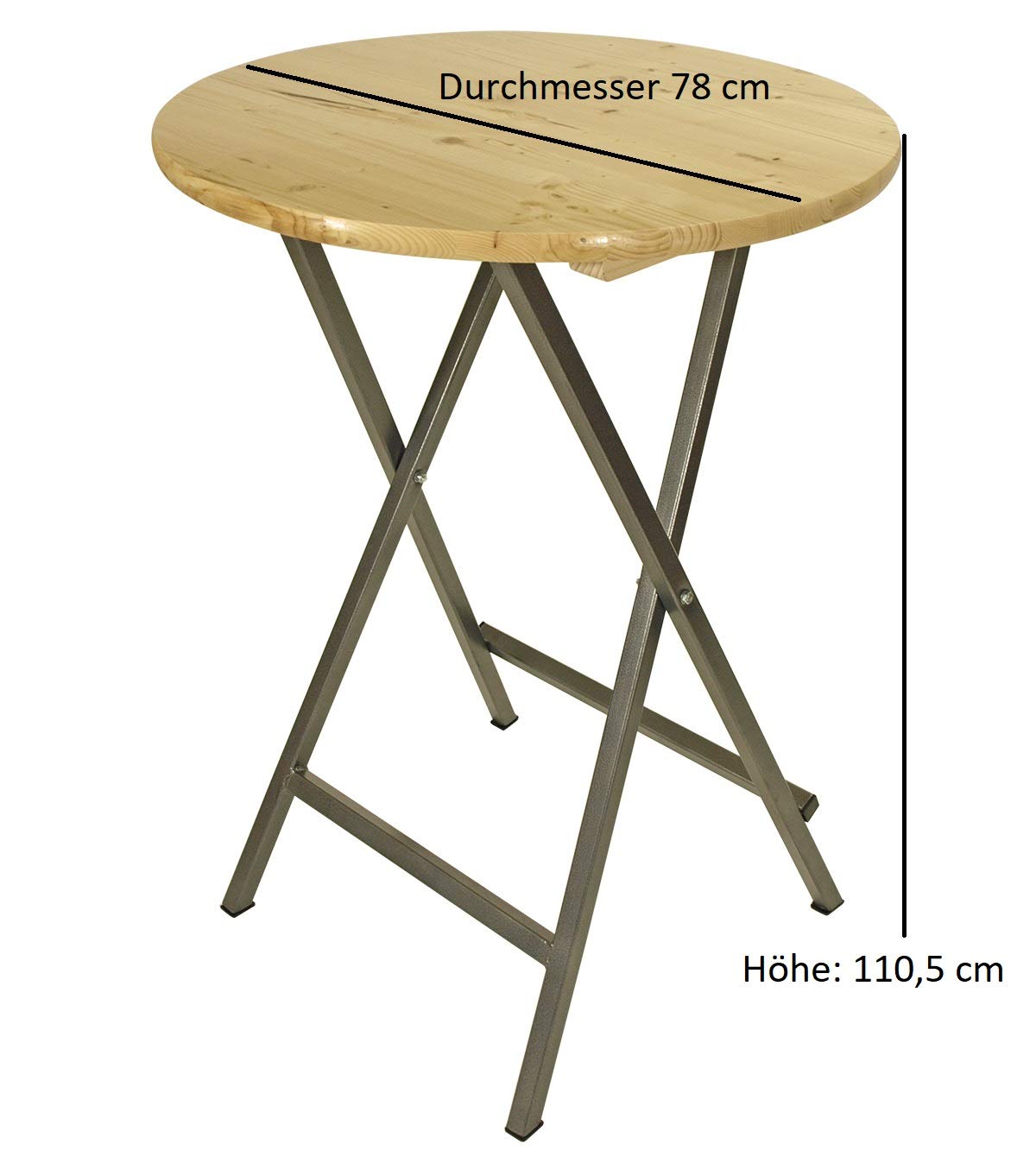DEGAMO Stehtisch ZÜRICH 78cm rund, Stahlgestell grau + Holzplatte, klar lackiert, klappbar