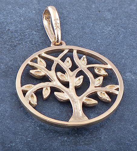 14K Solid Yellow Gold Womens Round Celtic Tree of Life Charm Pendant Ladies Dainty Tree of Life Pendant3