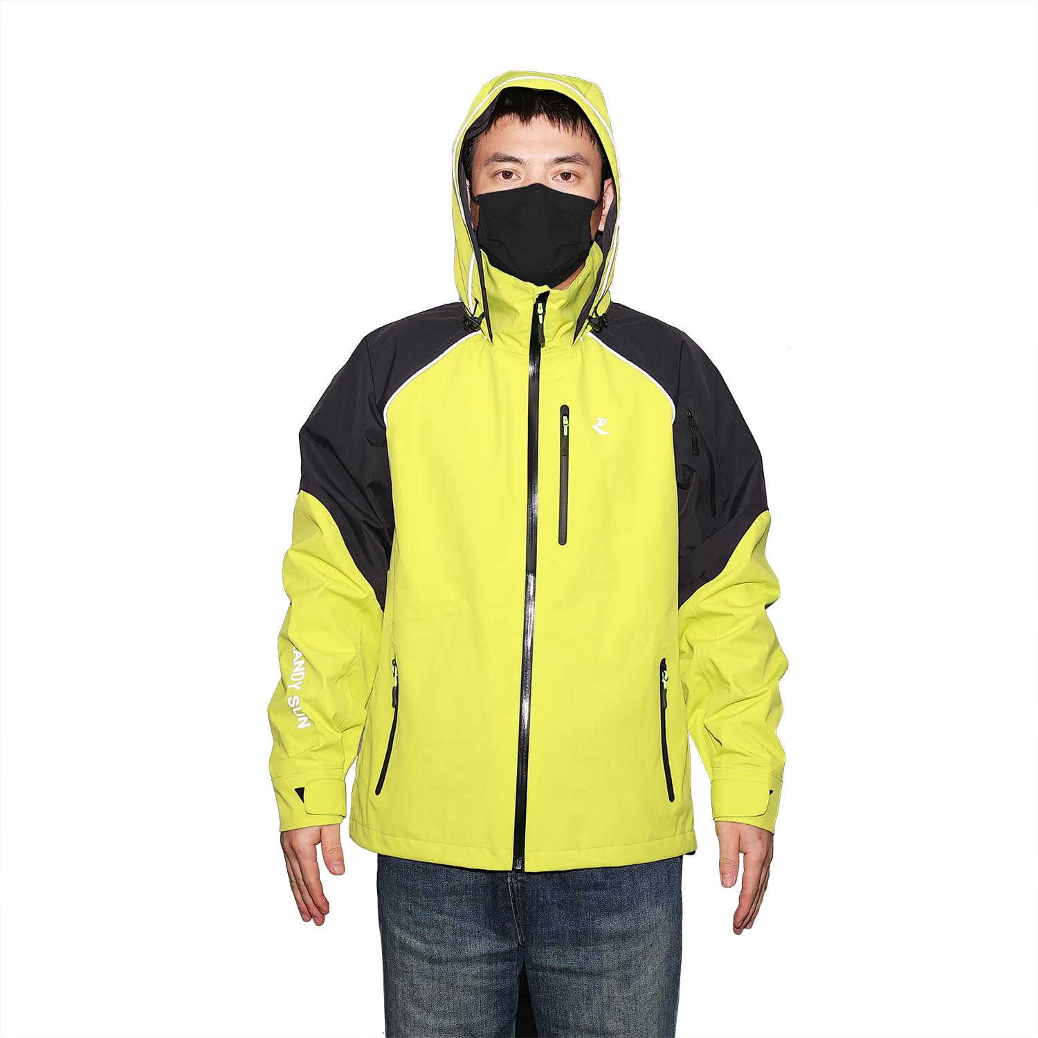 RANDY SUNMen Women's Rain Jacket, Waterproof with Hood, Lightweight Reflective Soft Shell Windbreaker Outdoor Cycling Hiking