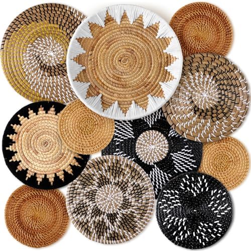 11 Pcs Boho Hanging Wall Basket Decor Handmade Woven Basket Wall ...