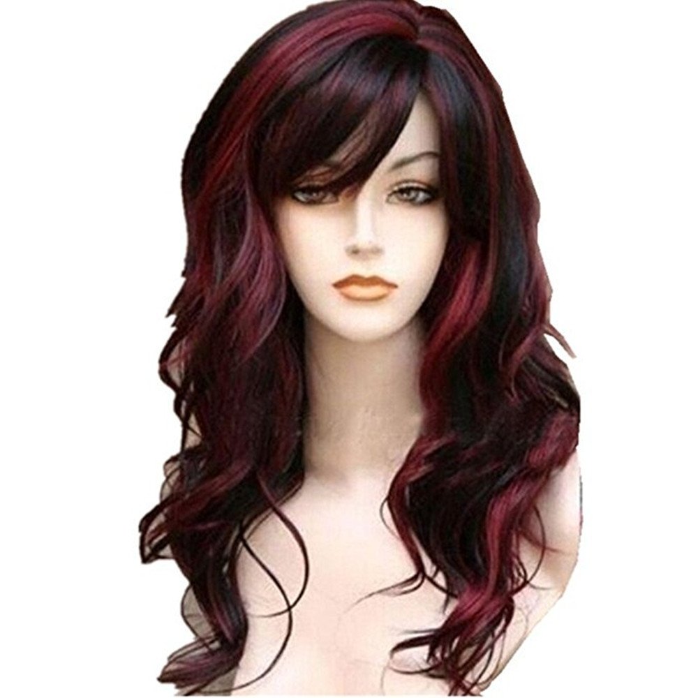 BLACK Red Wig for Women Wavy Wig Highlights Layered Silky Middle Part 2 Tone Amazon.com : Sallcks Black Red Wig for Women Long Wavy Wig  main image 4