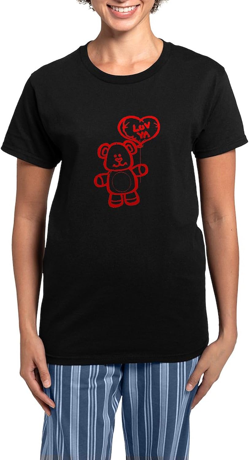CafePress Red Teddy Bear With Heart Balloon Pajamas Womens Novelty PJ Sleepwear