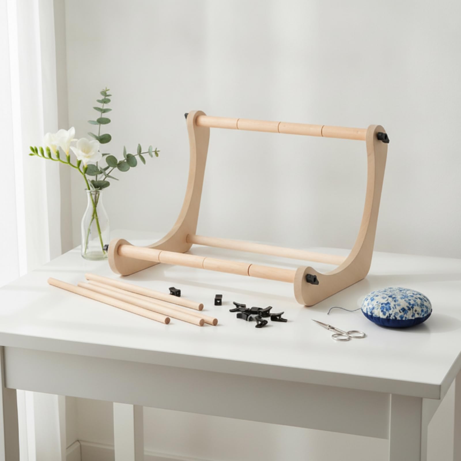 PETSOLA Bastidor de Bordado Ajustable Bastidor Marco Soporte Regulable Mesa Madera de con Estructura Lateral Curva y Estabilidad Firme Adecuado para Bordado Taller Estudio