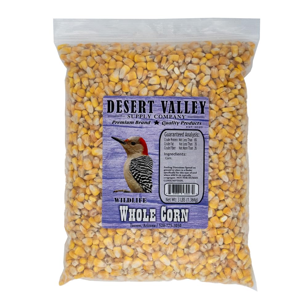 Desert Valley Whole Corn, Premium Wild Bird and Wildlife Food for Squirrels, Deer, Raccons, Ducks, Geese, Jays and More (3 Pounds)