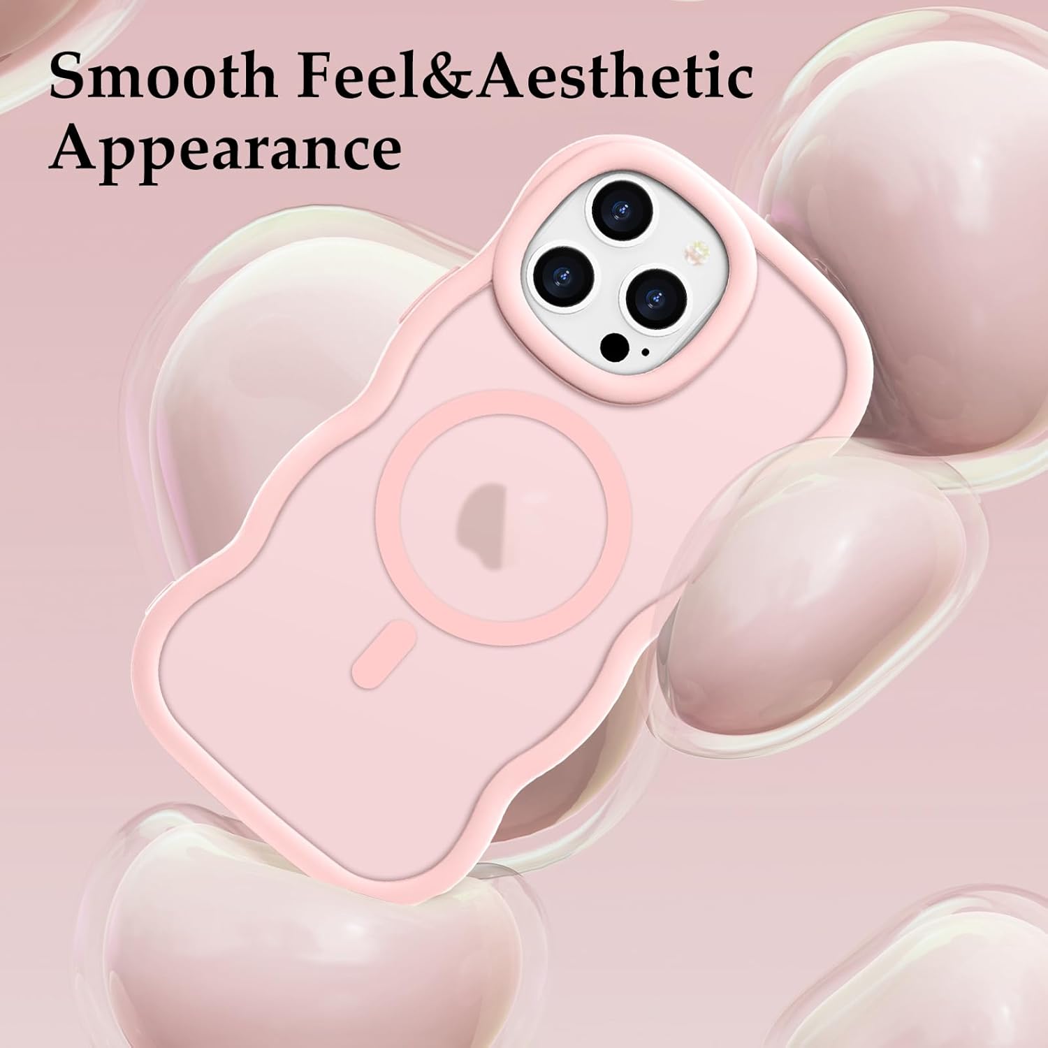 for iPhone 15 Pro Case, Curly Wavy Frame Hard Translucent Matte Clear Back Cover for Women Men Compatible with Magsafe TPU Bumper Shockproof Drop Protection Phone Case for iPhone 15 Pro, Pink - Image 6