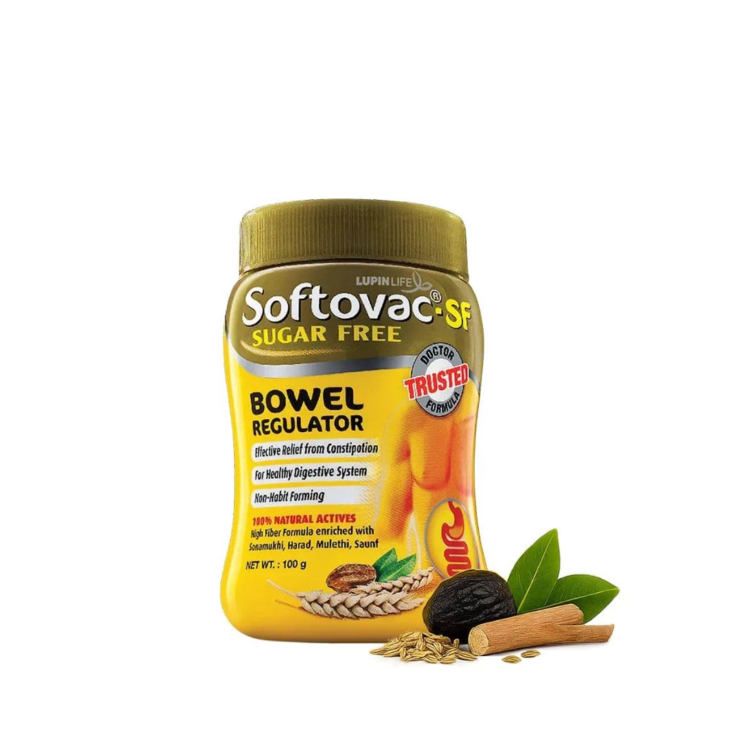 Softovac-SF Softovac Isabgol Fiber Plus Formula 100g Sugar free Psyllium Husk Natural Actives Complete Relief from Constipation Gentle on Stomach Natural Bowel Regulator for Adults