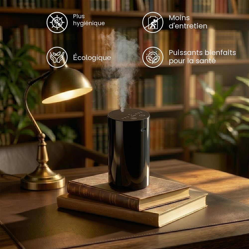 Cavir Diffuseur d'huiles essentielles sans Eau - Mini Machine à air Portable - Aromathérapie - Charge USB - 1/2/3H/temps - 3 Niveaux de Brume - pour la Maison, la Voiture, Le Bureau