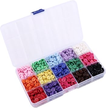 Crafjie 9mm 2 Hole Tiny Size Flatback Resin Color Sewing Buttons, 15 Colors Pack of 1500 with Box, The Surface is Smooth, Waterproof and Durable, for DIY Crafts Childrens Manual Project.