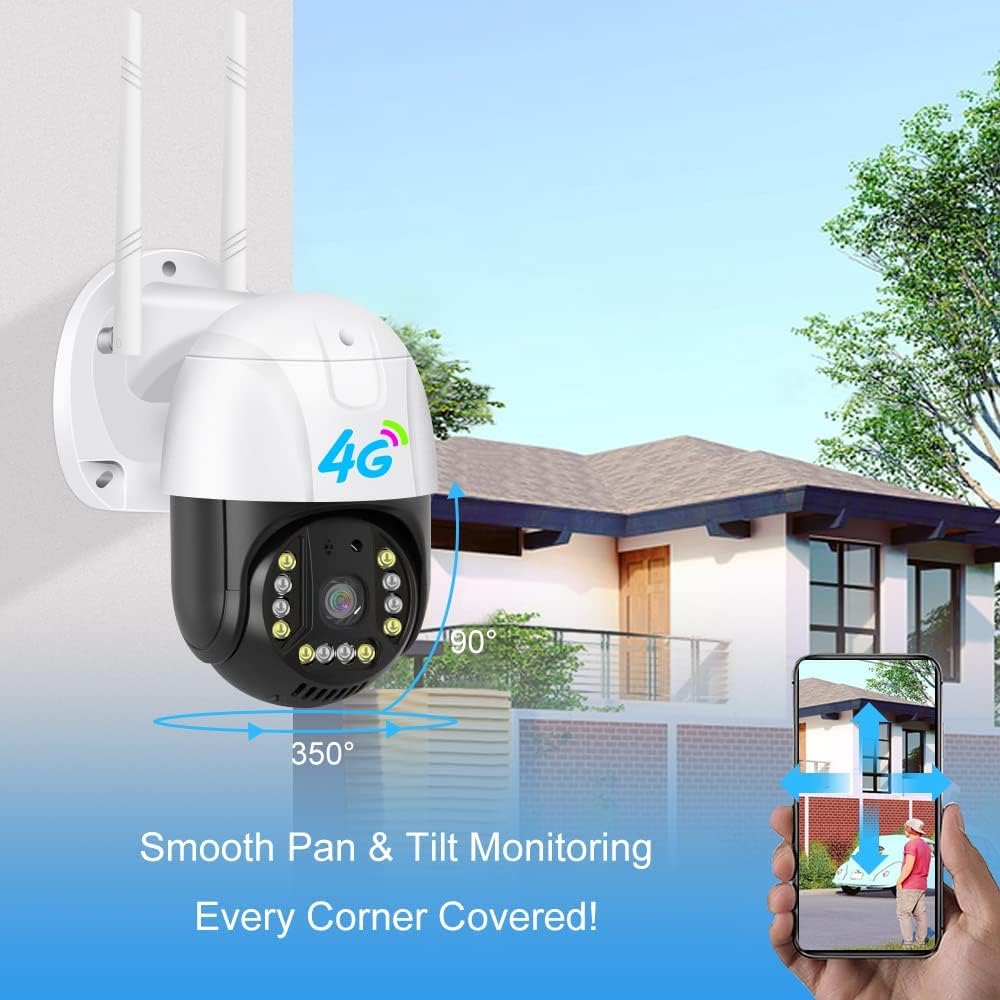MAYUMI 4G Sim Support PTZ 5MP White LEDs Auto Tracking | Motion Detection | Two-Way Audio | 355° | Color Night Vision | All Weather Proof | Indoor/Outdoor Security Camera - V380 App (4G PTZ) 4