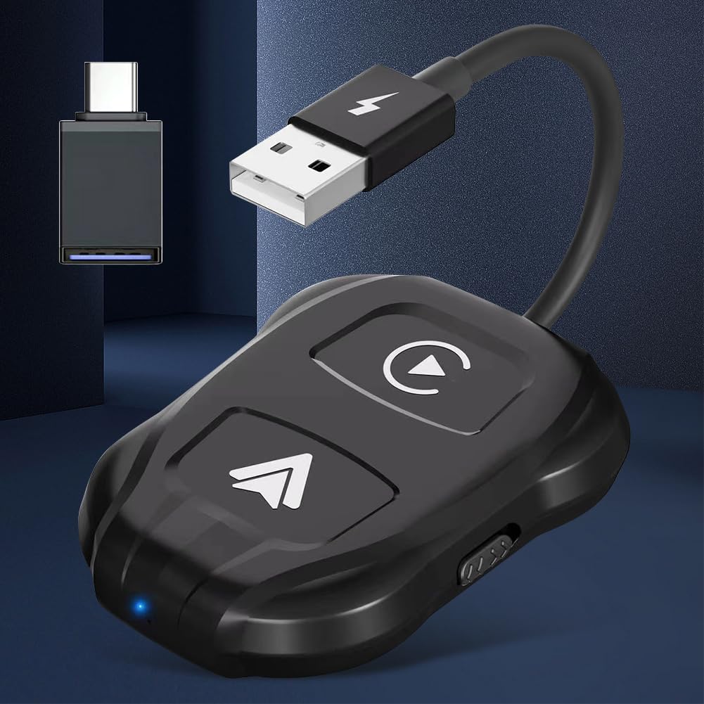 Mini AI Box compatibile con Bluetooth Plug and Play USB WIFI 5Ghz cablato a wireless Carplay Auto Adattatore wireless for iOS 12+/ 11+ Telefono