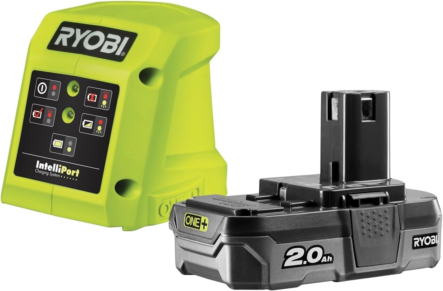 RYOBI – Taladro atornillador de percusión 18 V, 2 velocidades, 50 Nm, 500-1800 rpm, 24 posiciones, portabrocas de 13 mm, incluye 1 batería 2Ah y cargador – R18PD32-1C20G